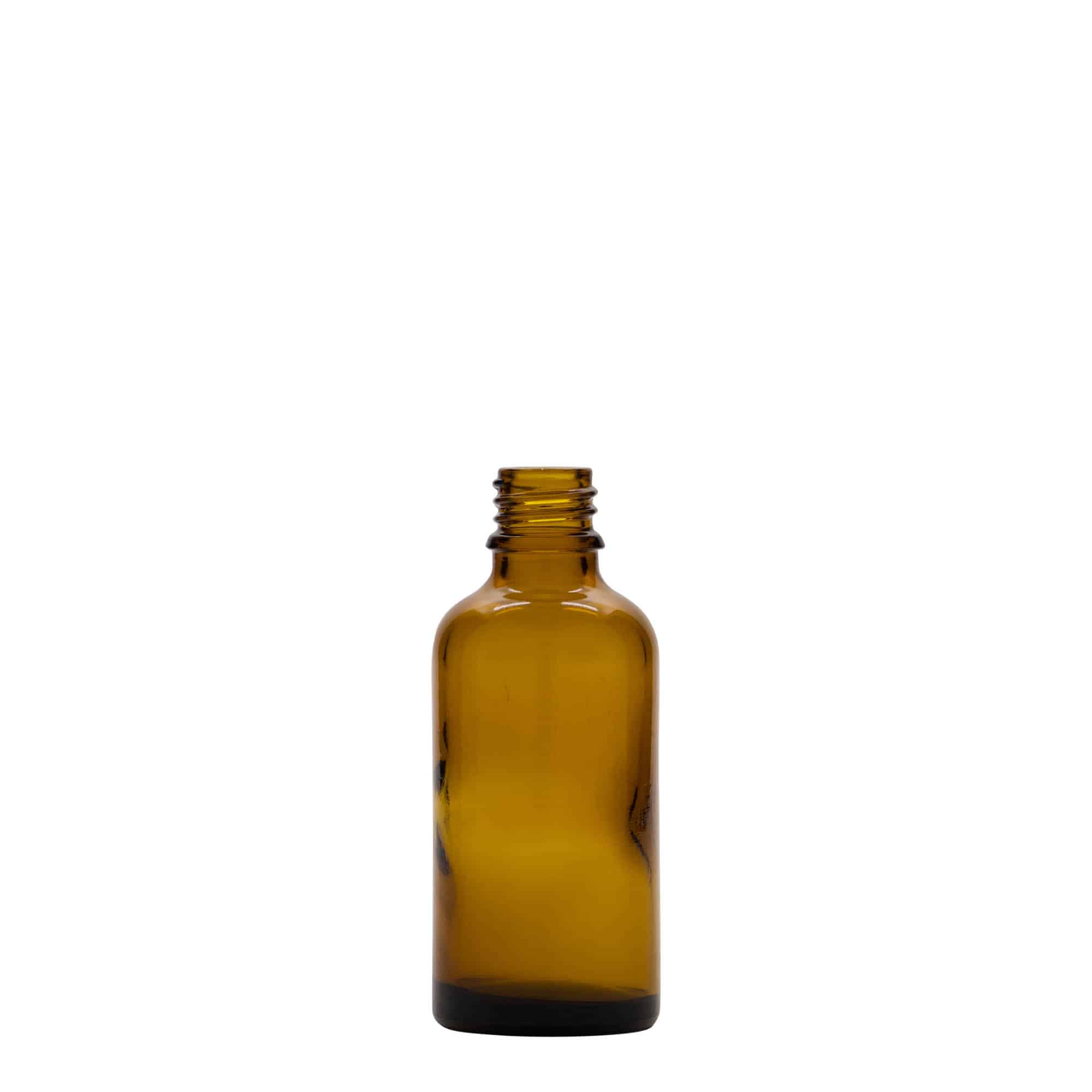 50 ml medicijnflesje, glas, bruin, opening: DIN 18
