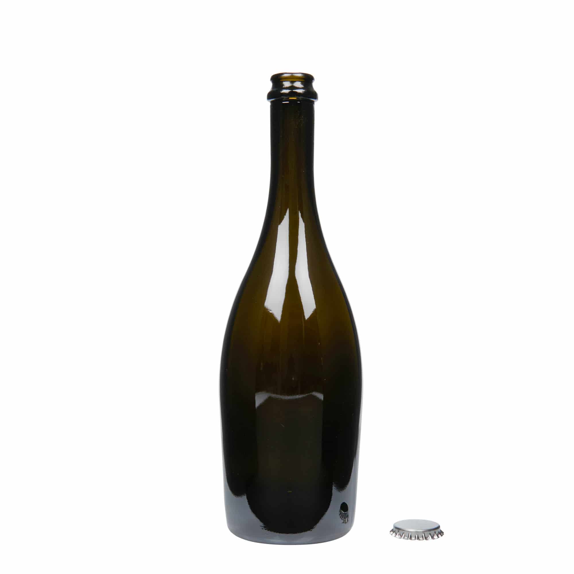 750 ml mousserende wijnfles 'Carmen', glas, antiekgroen, hals: kroonkurk