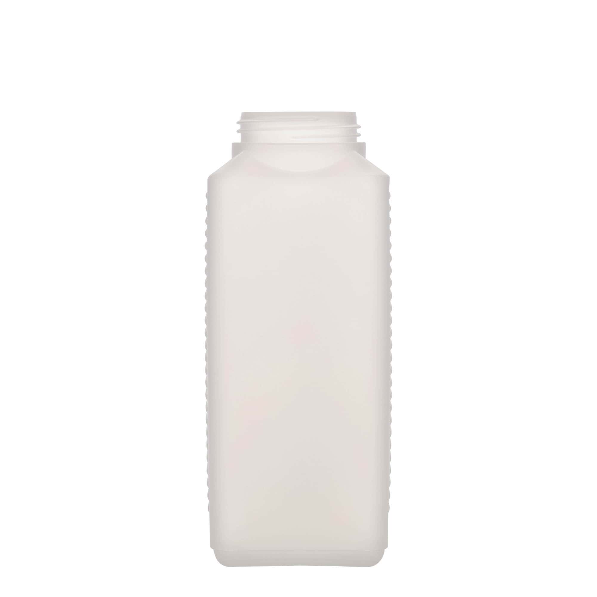 1.000 ml fles met brede hals, rechthoekig, HDPE-kunststof, naturel, opening: DIN 60 EPE
