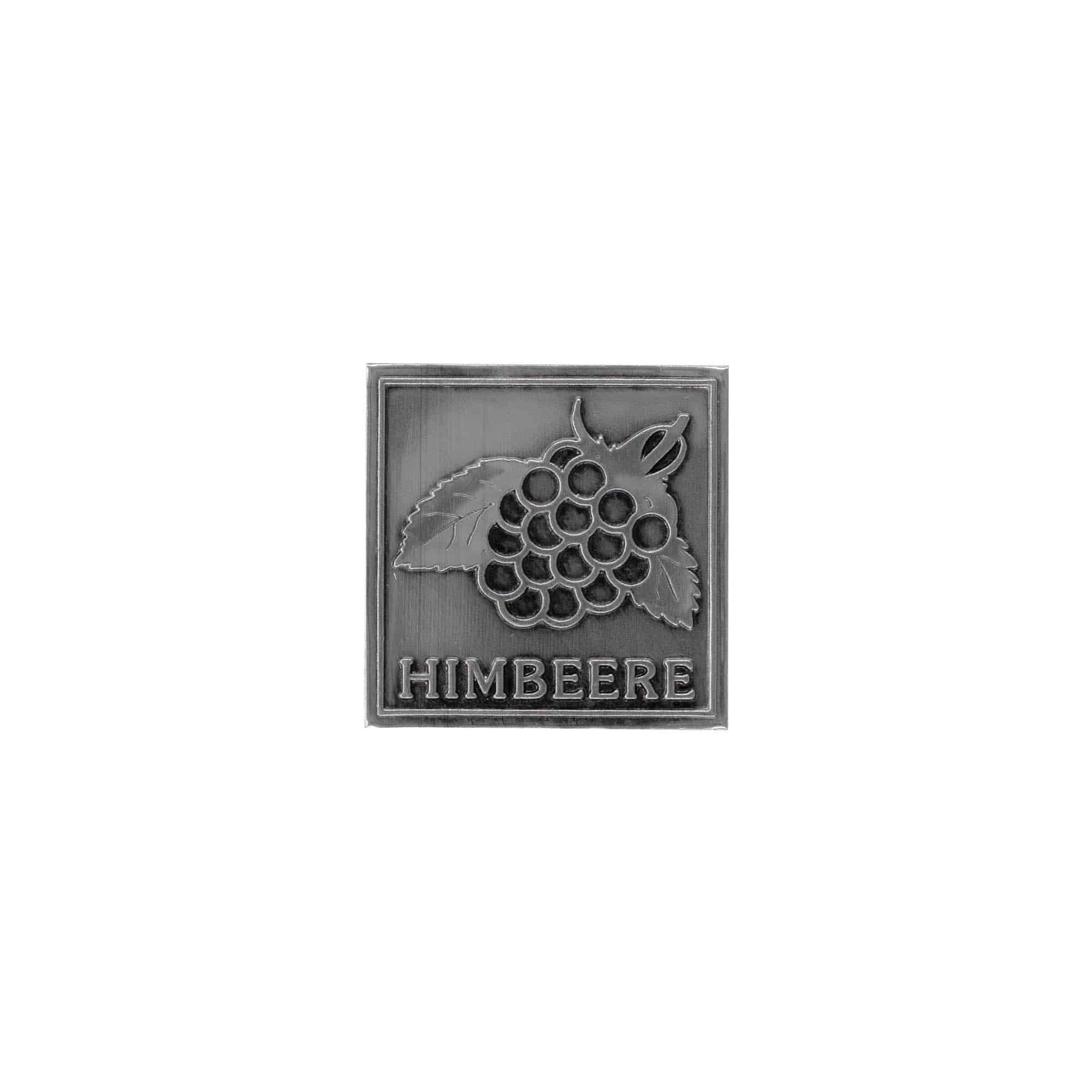 Tinnen etiket 'Framboos', vierkant, metaal, zilver Tinnen etiket 'Framboos', vierkant, metaal, zilver