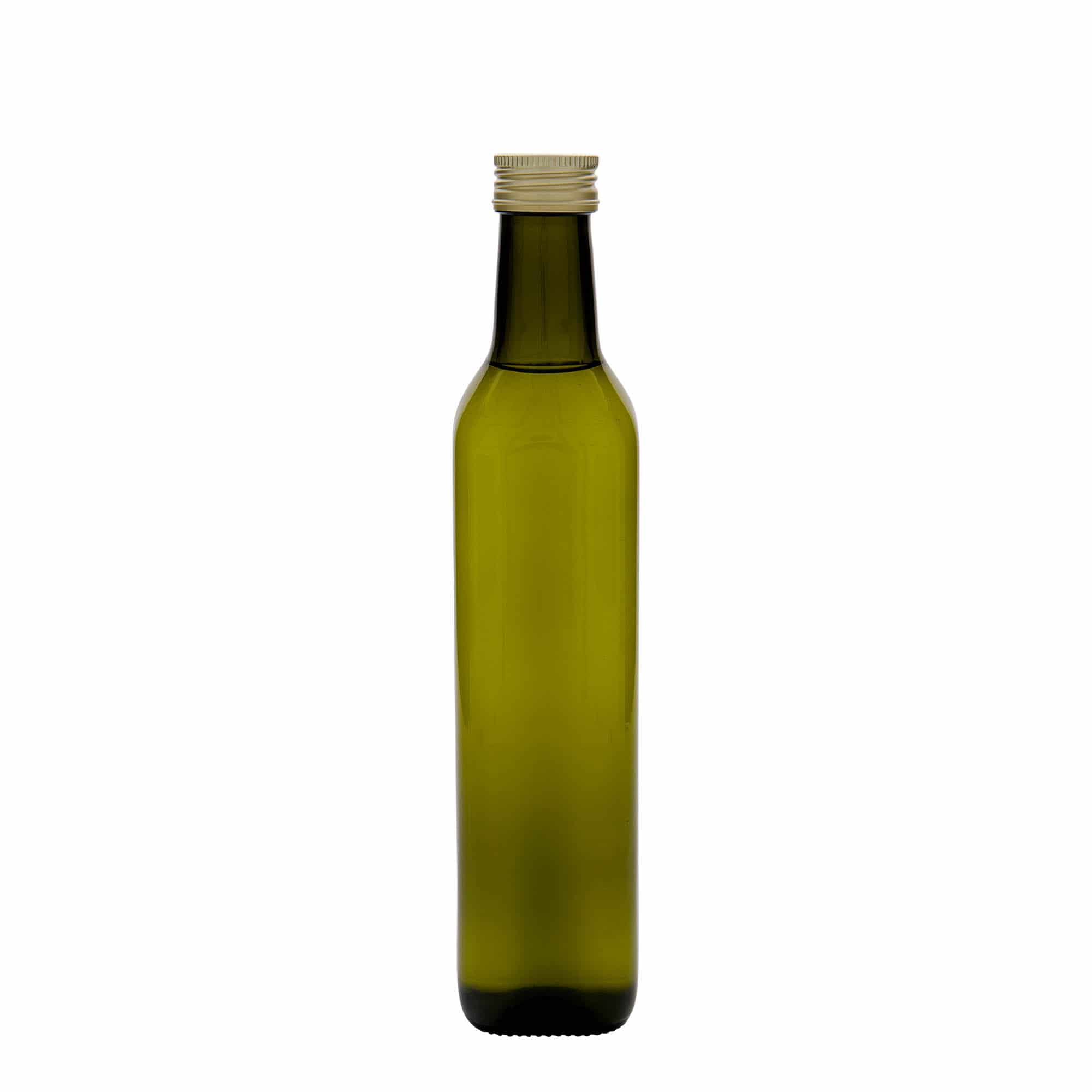 Glazen fles 'Marasca', 500 ml, vierkant, antiekgroen, monding: PP 31,5