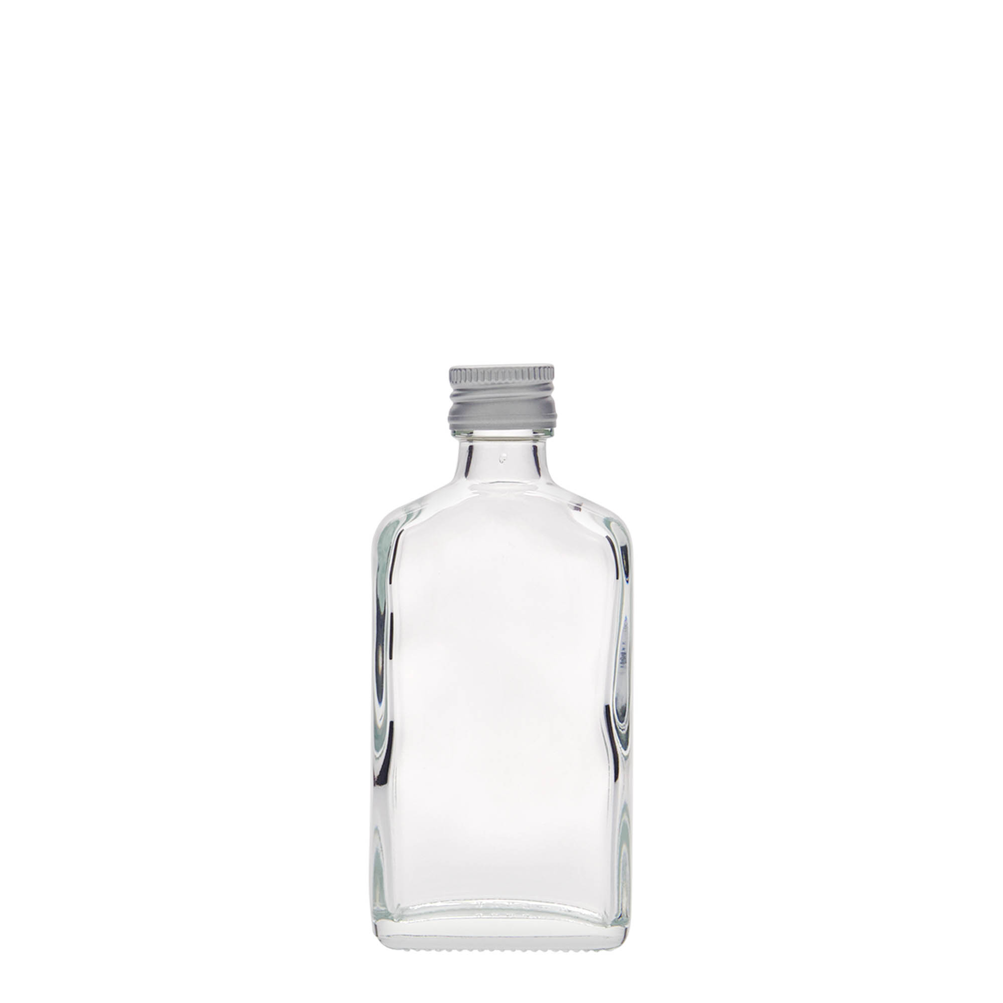 50 ml zakfles, rechthoekig, glas, mondstuk: PP 18