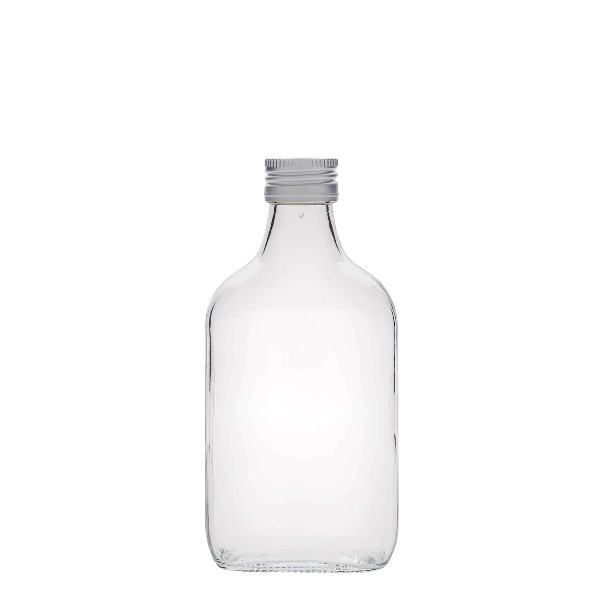 200 ml zakfles, rechthoekig, glas, opening: PP 28