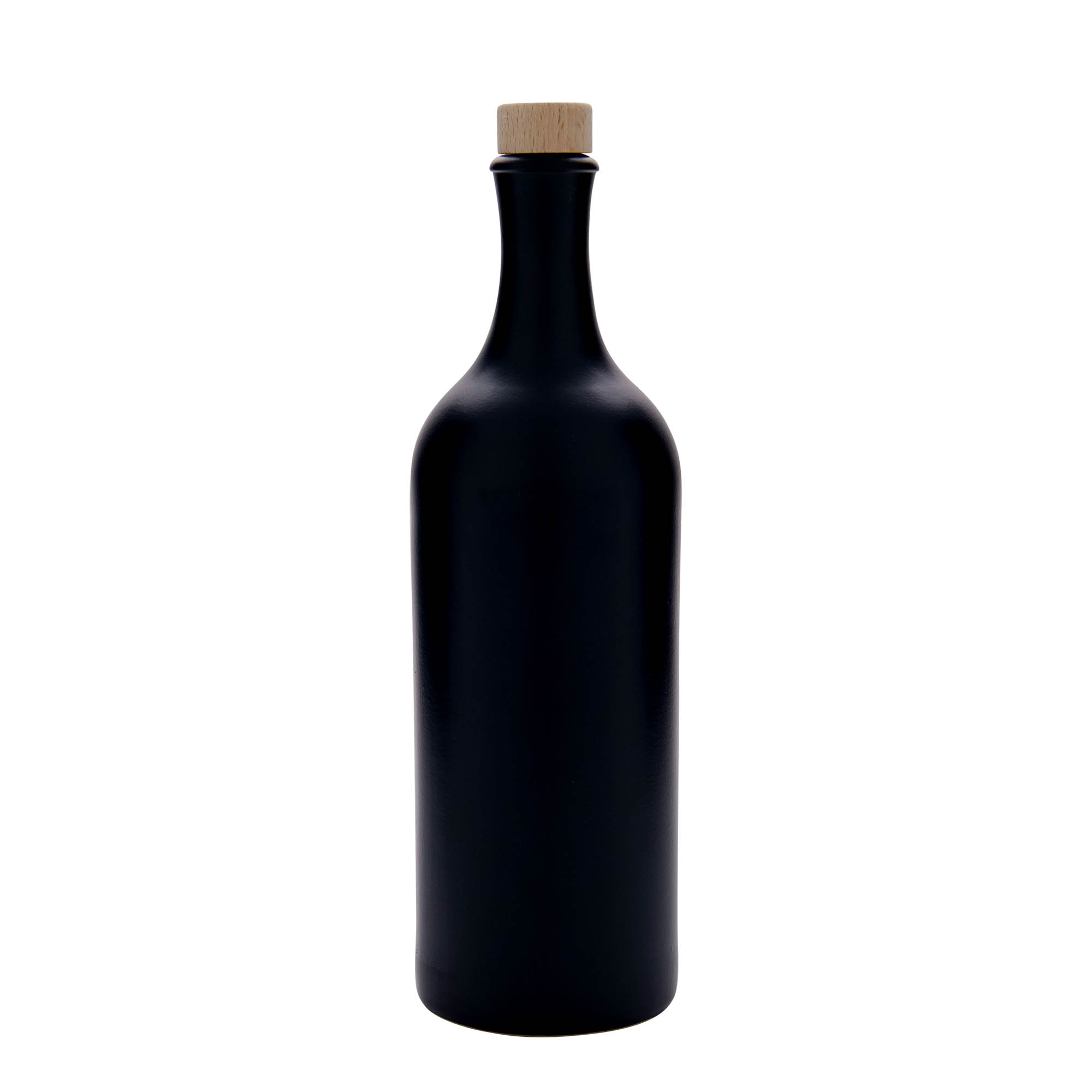 750 ml Langhals-Tonkrug, steengoed, zwart, monding: kurk