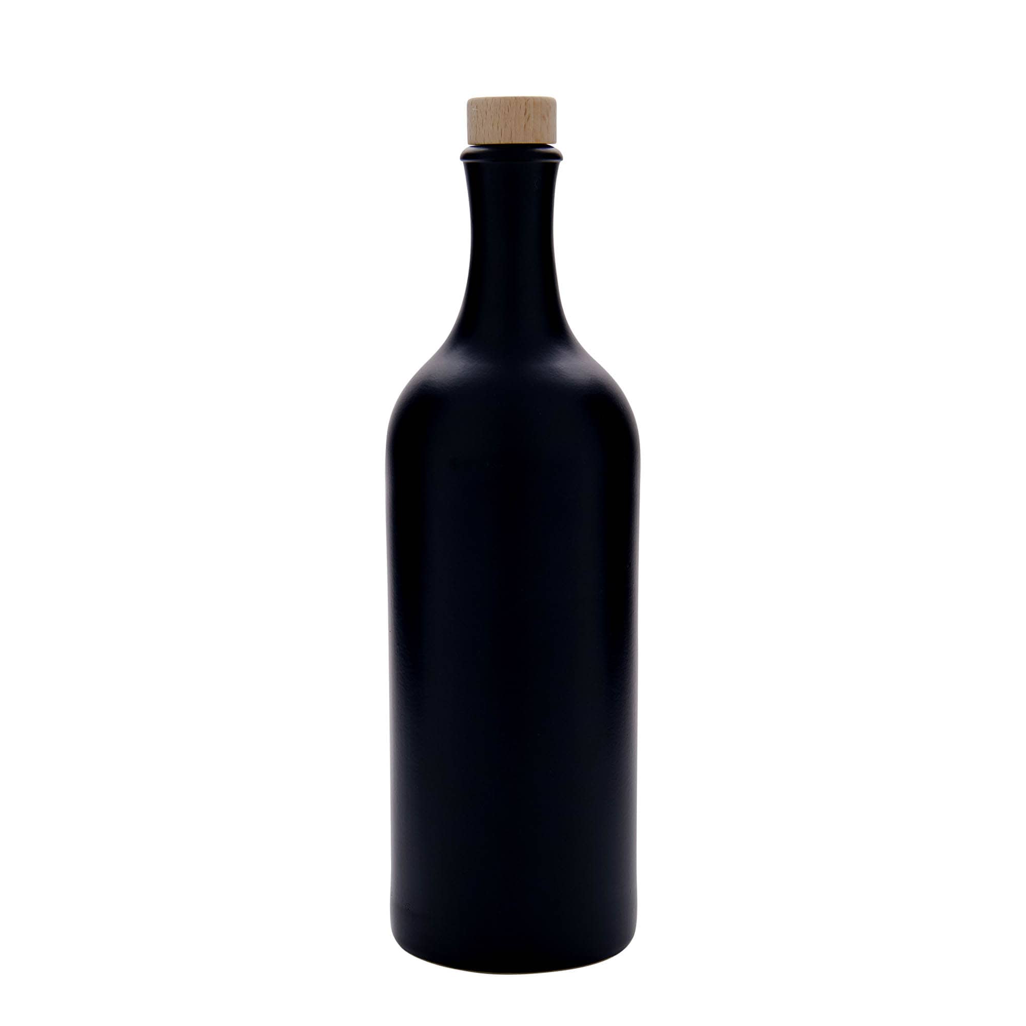 750 ml Langhals-Tonkrug, steengoed, zwart, monding: kurk
