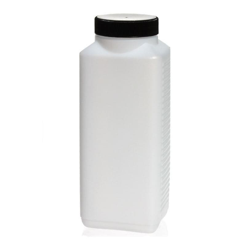 Fles met brede hals, 1000 ml, rechthoekig, HDPE-kunststof, naturel, monding: DIN 60 EPE