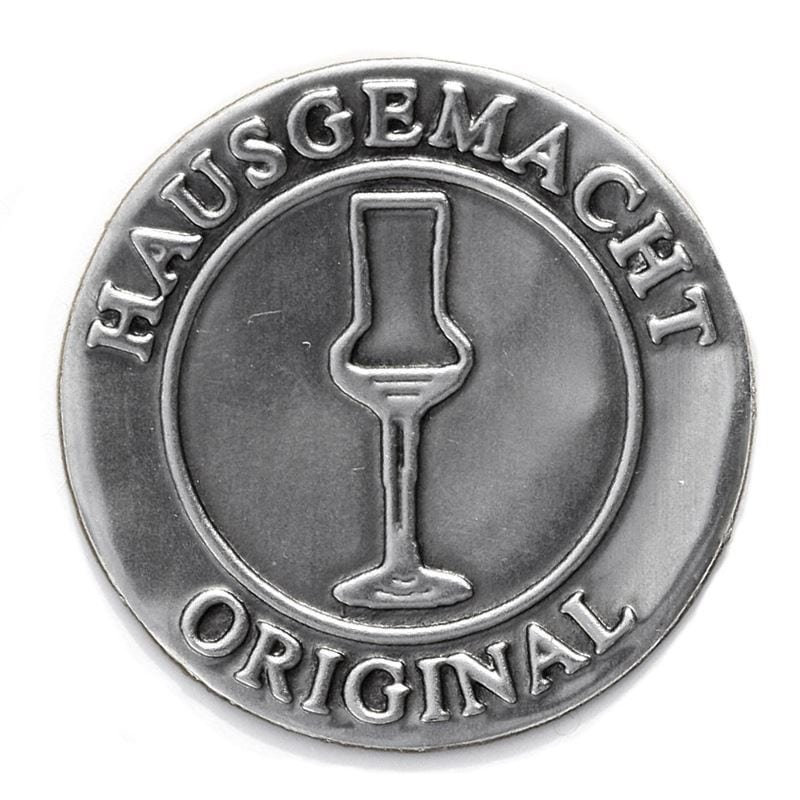 Bliketiket 'Origineel Huisgemaakt', rond, metaal, zilver