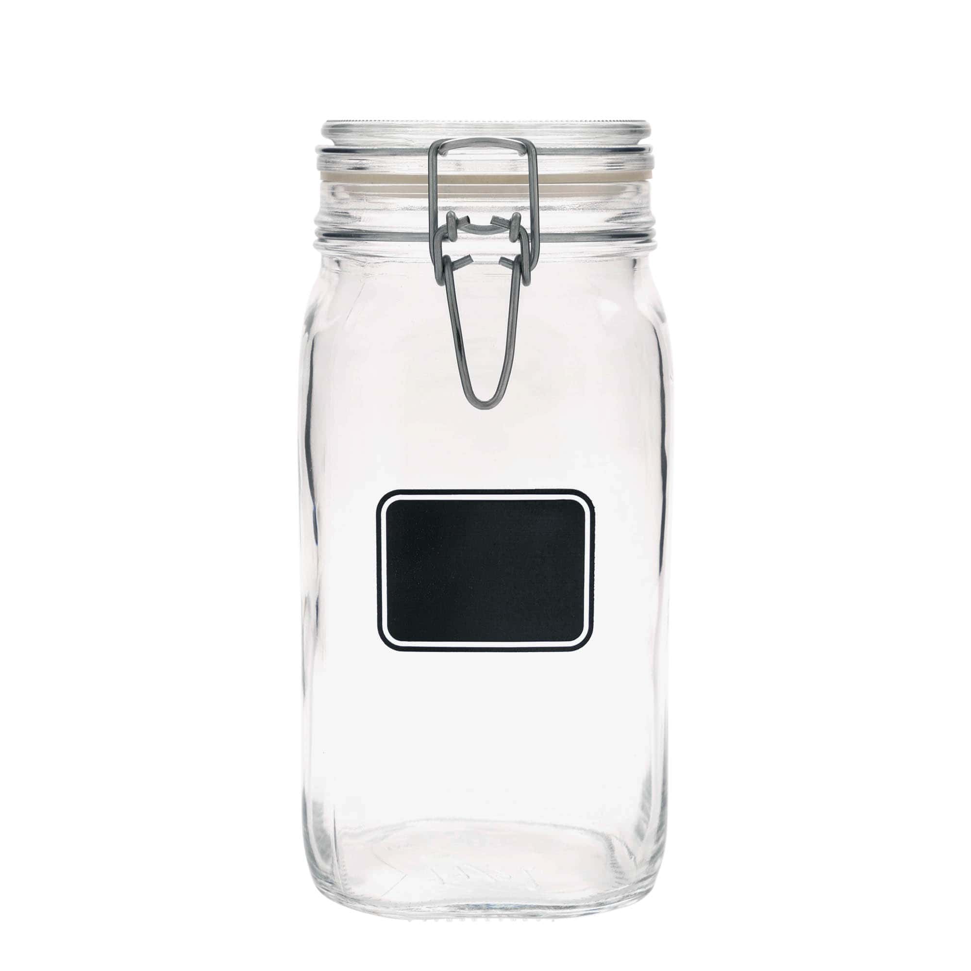 1.500 ml beugelfles 'Fido', motief: etiketveld, vierkant, opening: beugelsluiting