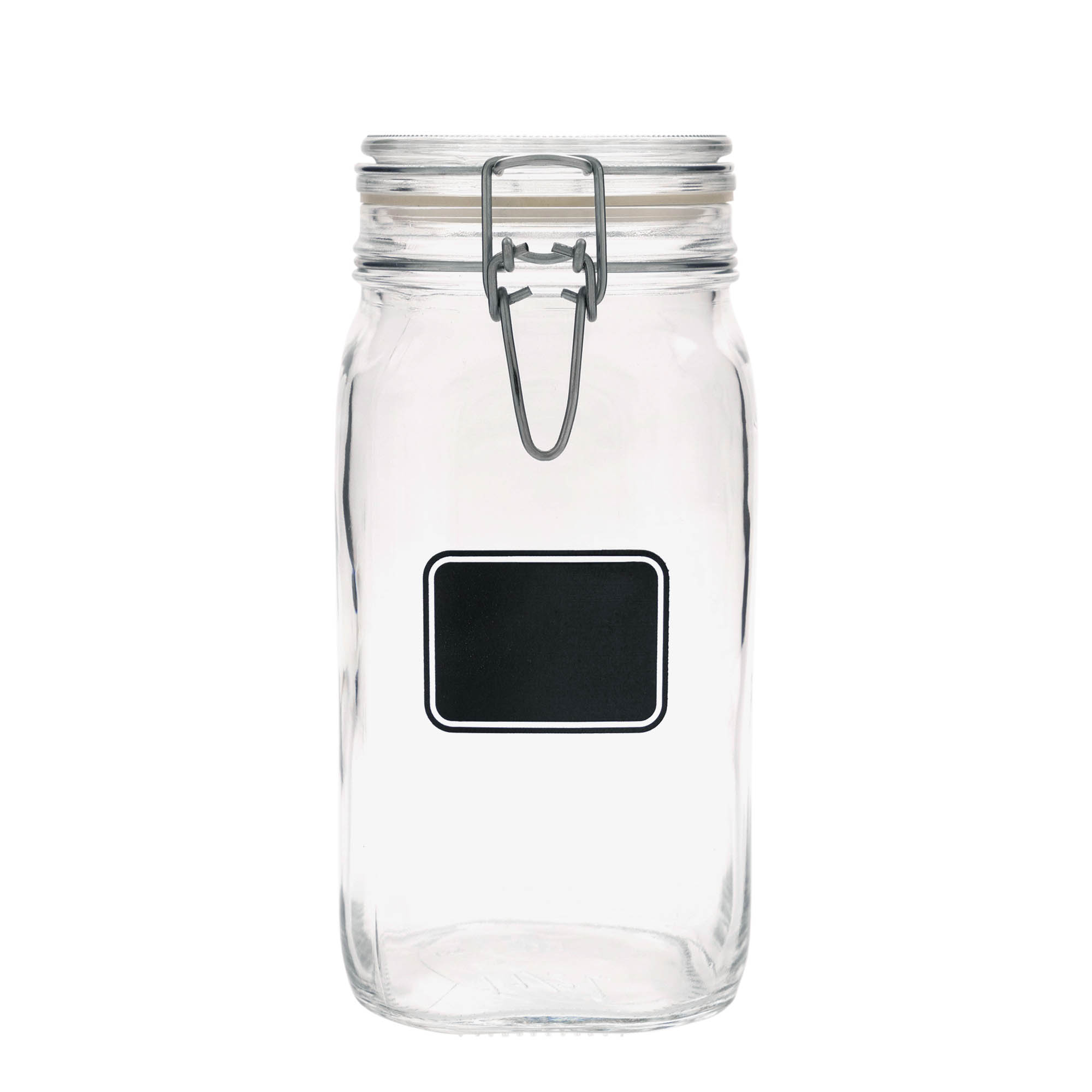 1.500 ml beugelfles 'Fido', motief: etiketveld, vierkant, opening: beugelsluiting