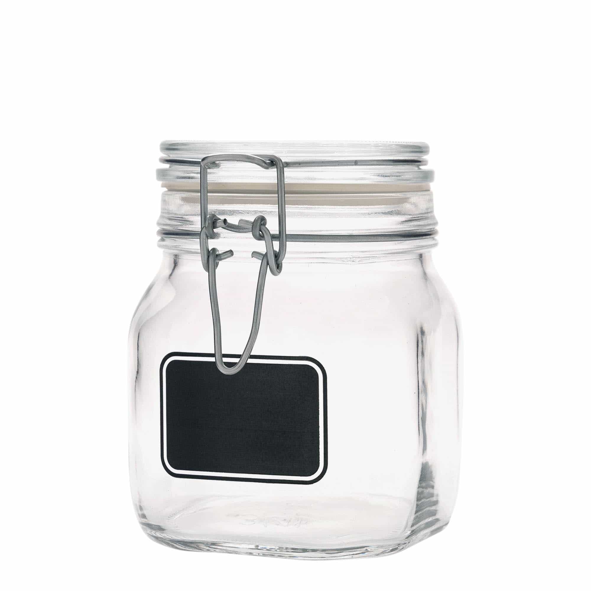 750 ml beugelfles 'Fido', motief: etiketveld, vierkant, opening: beugelsluiting