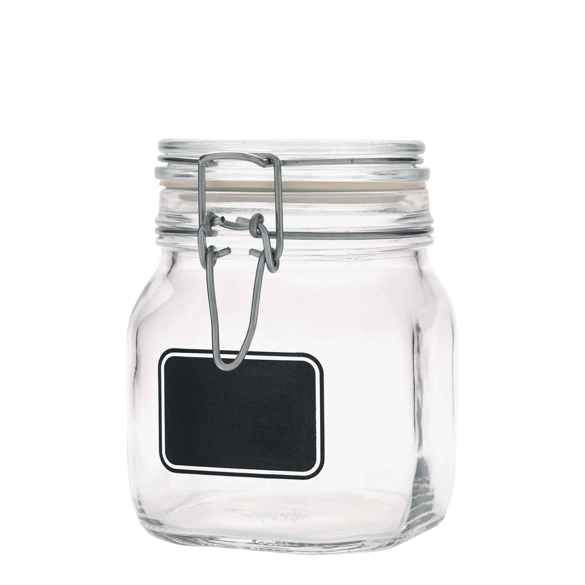 750 ml beugelfles 'Fido', motief: etiketveld, vierkant, opening: beugelsluiting