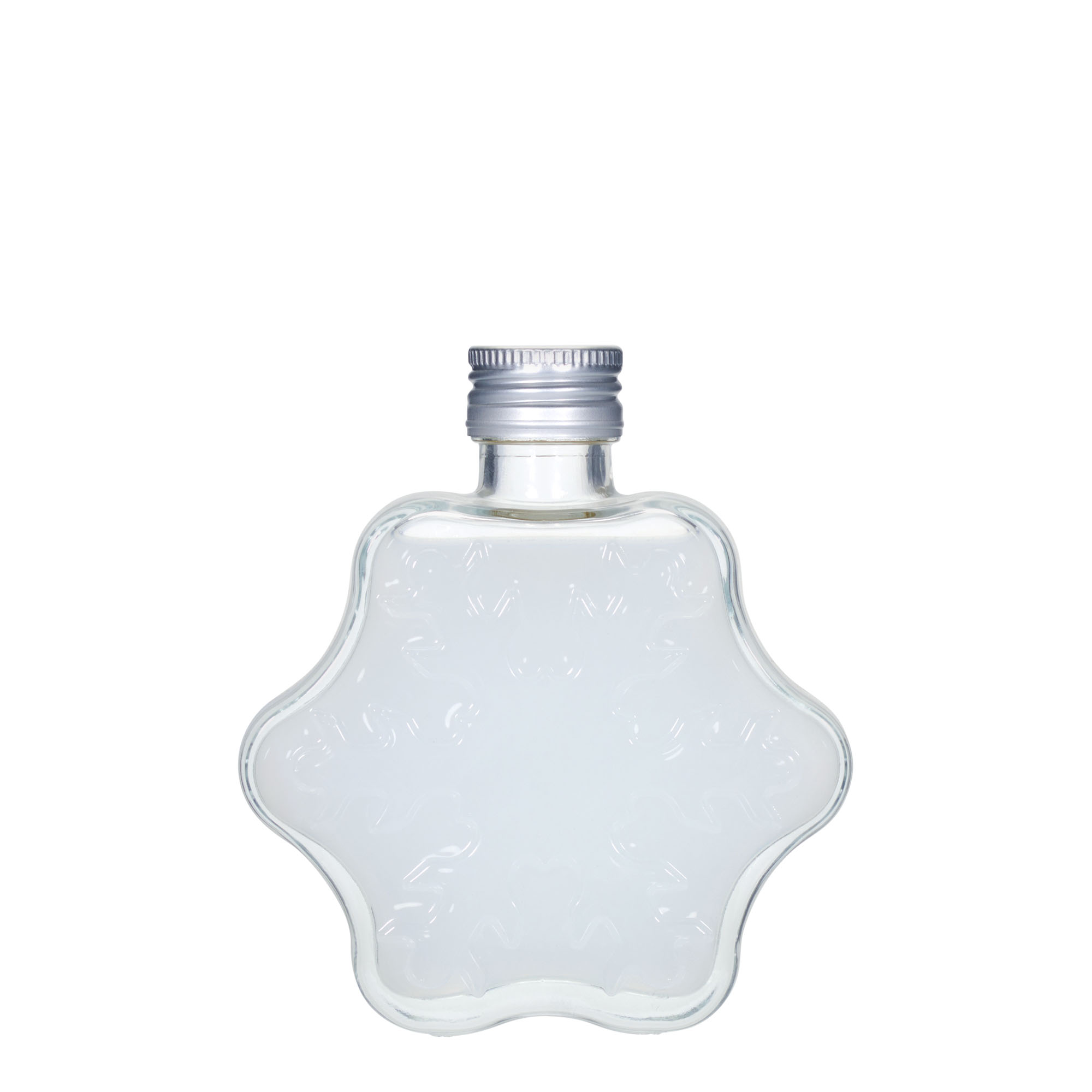 200 ml glazen fles 'Sneeuwvlok', mondstuk: PP 28