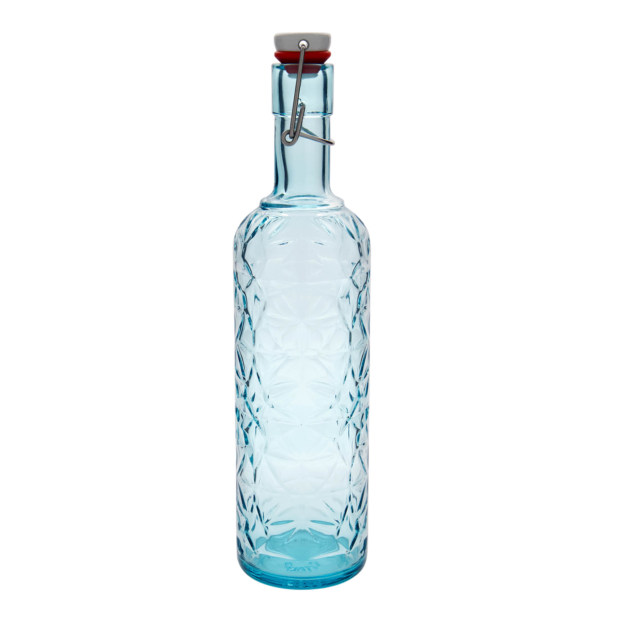 1.000 ml glazen fles 'Oriente', azuurblauw, opening: beugelstop