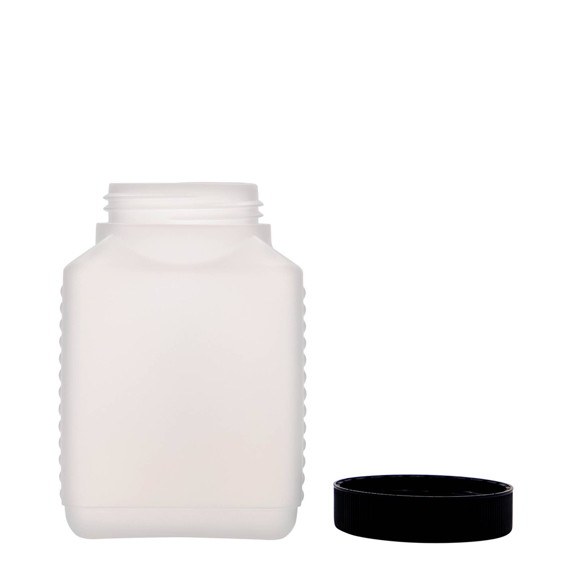 500 ml fles met brede hals, rechthoekig, HDPE-kunststof, naturel, opening: DIN 60 EPE