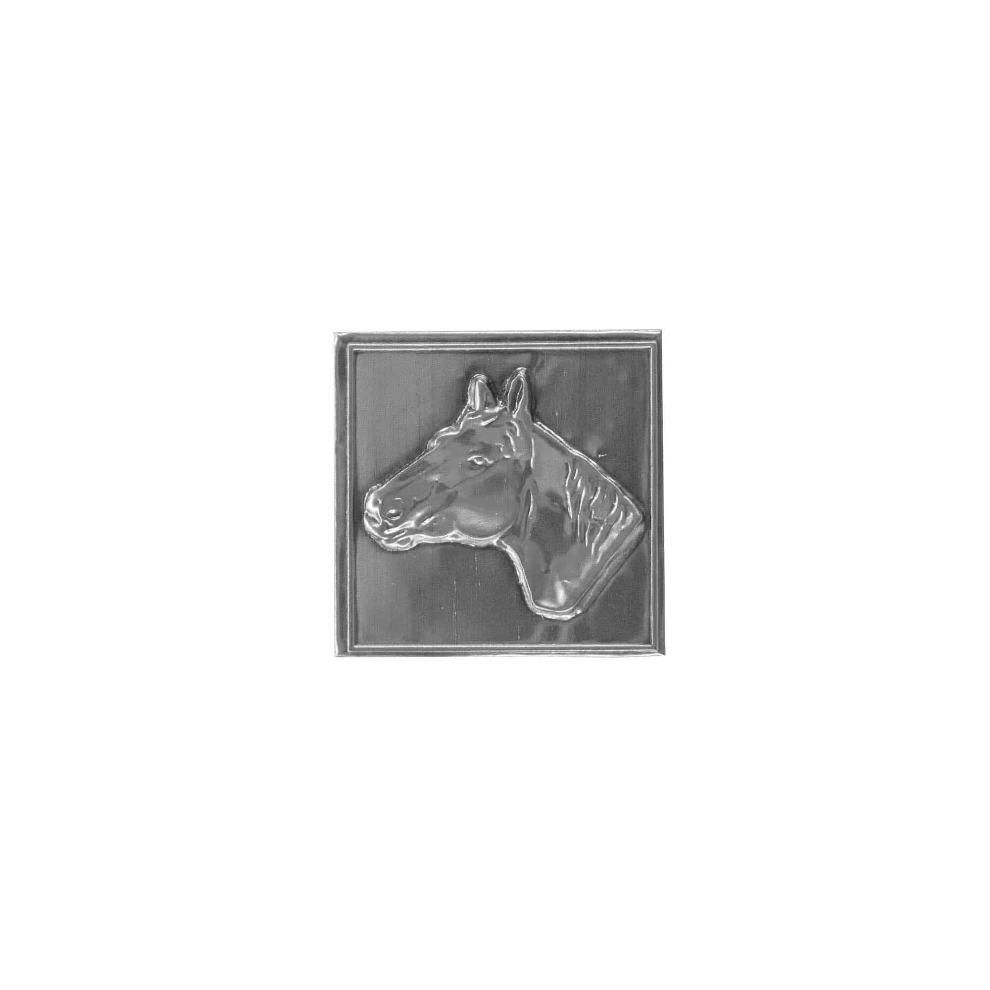 Tinnen etiket 'Paard', vierkant, metaal, zilver Tinnen etiket 'Paard', vierkant, metaal, zilver