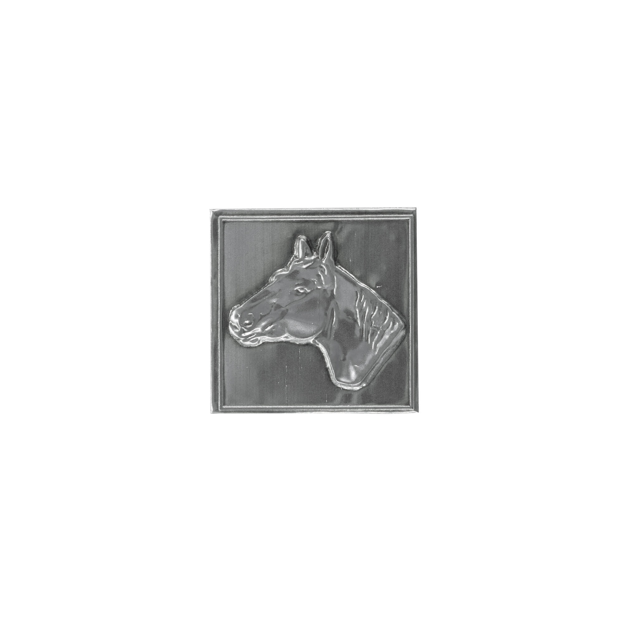 Tinlabel 'Pferd', vierkant, metaal, zilver