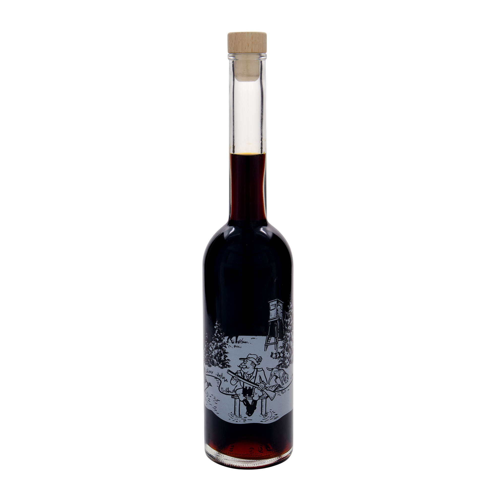 500 ml glazen fles 'Opera', motief: jager, opening: kurk