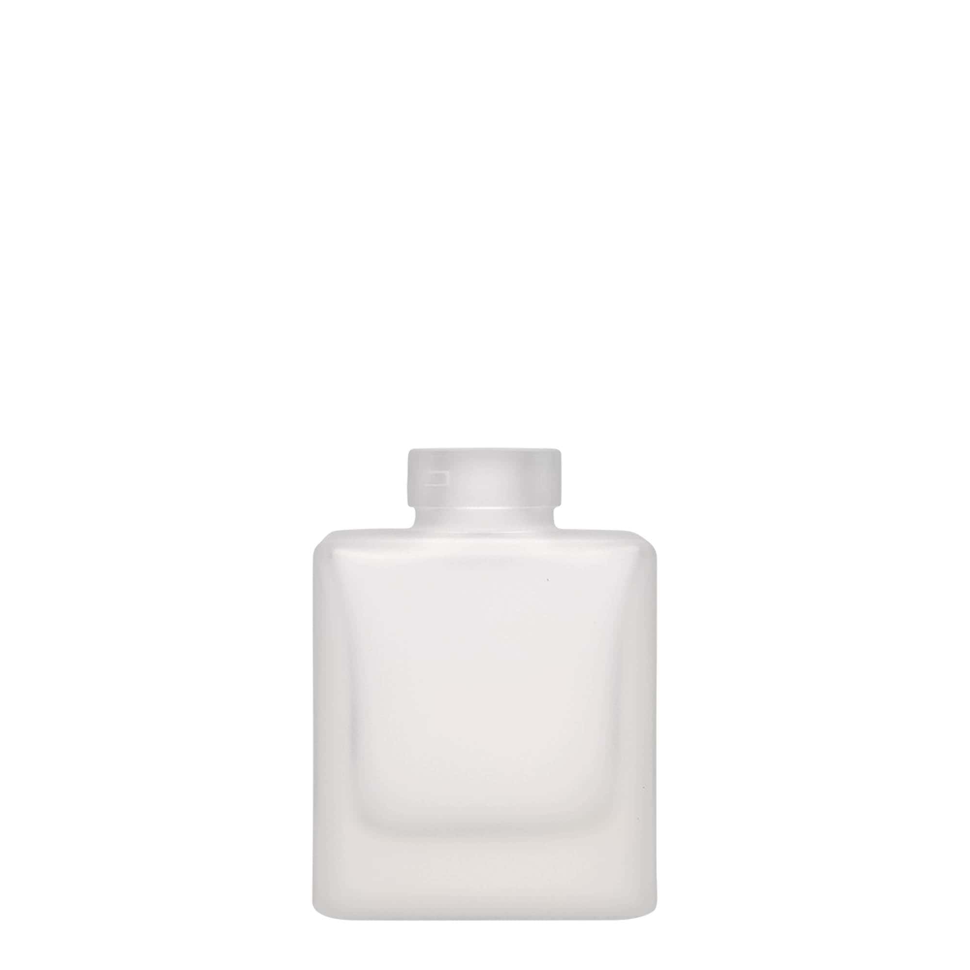 100 ml glazen fles 'Cube', vierkant, geëtst, opening: kurk