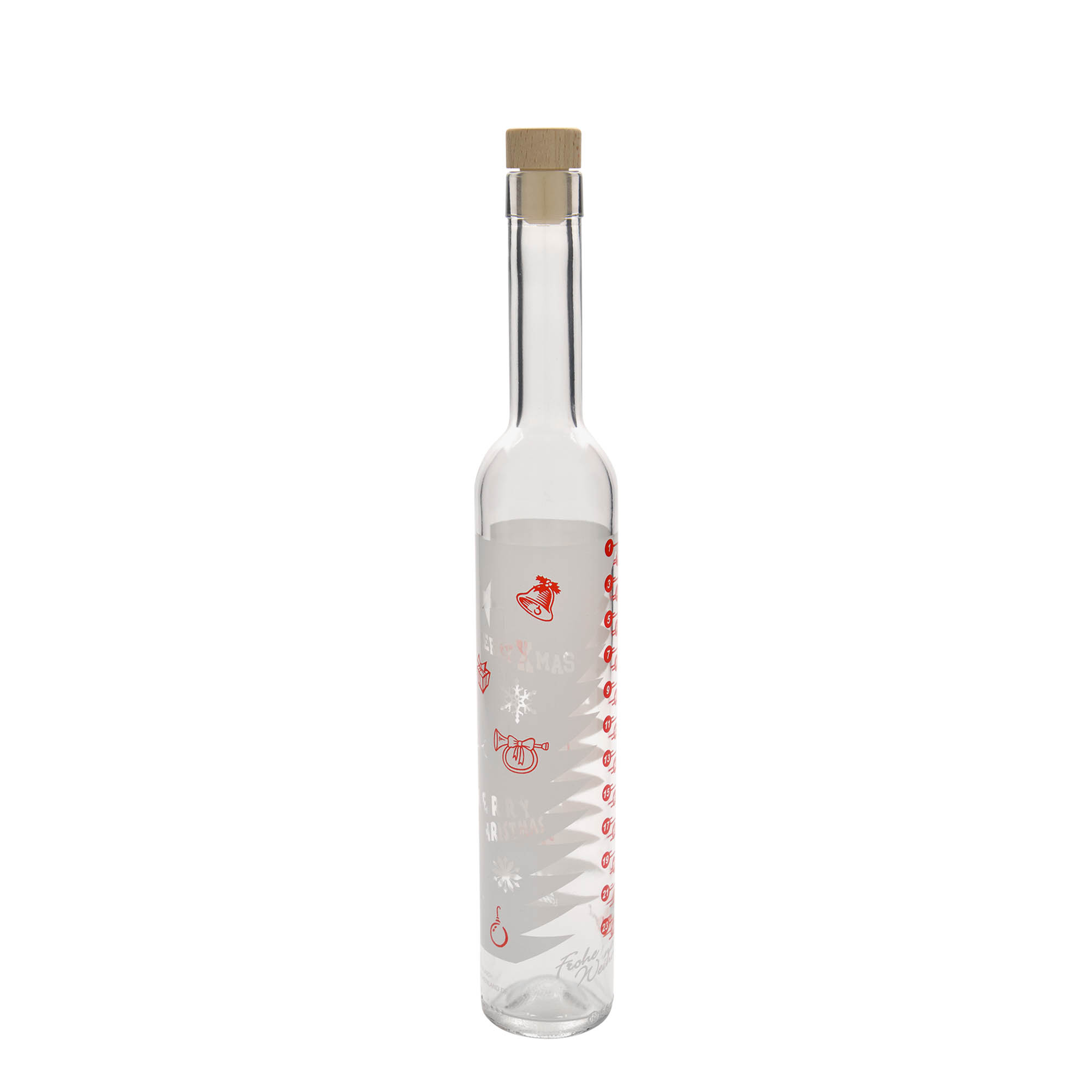 500 ml glazen fles Maximo bedrukt 'Adventskalender', opening: kurk