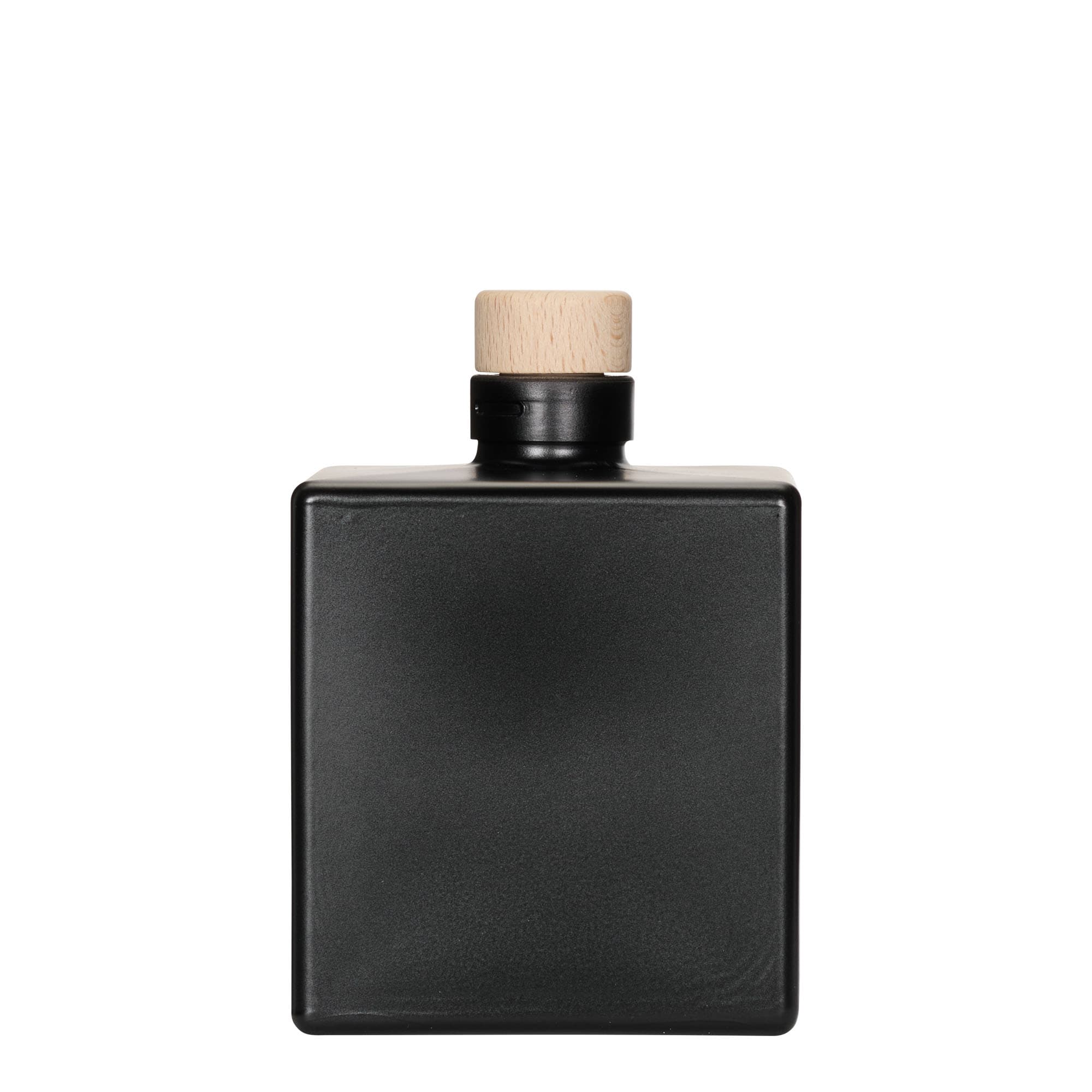 500 ml glazen fles 'Cube', vierkant, zwart, opening: kurk