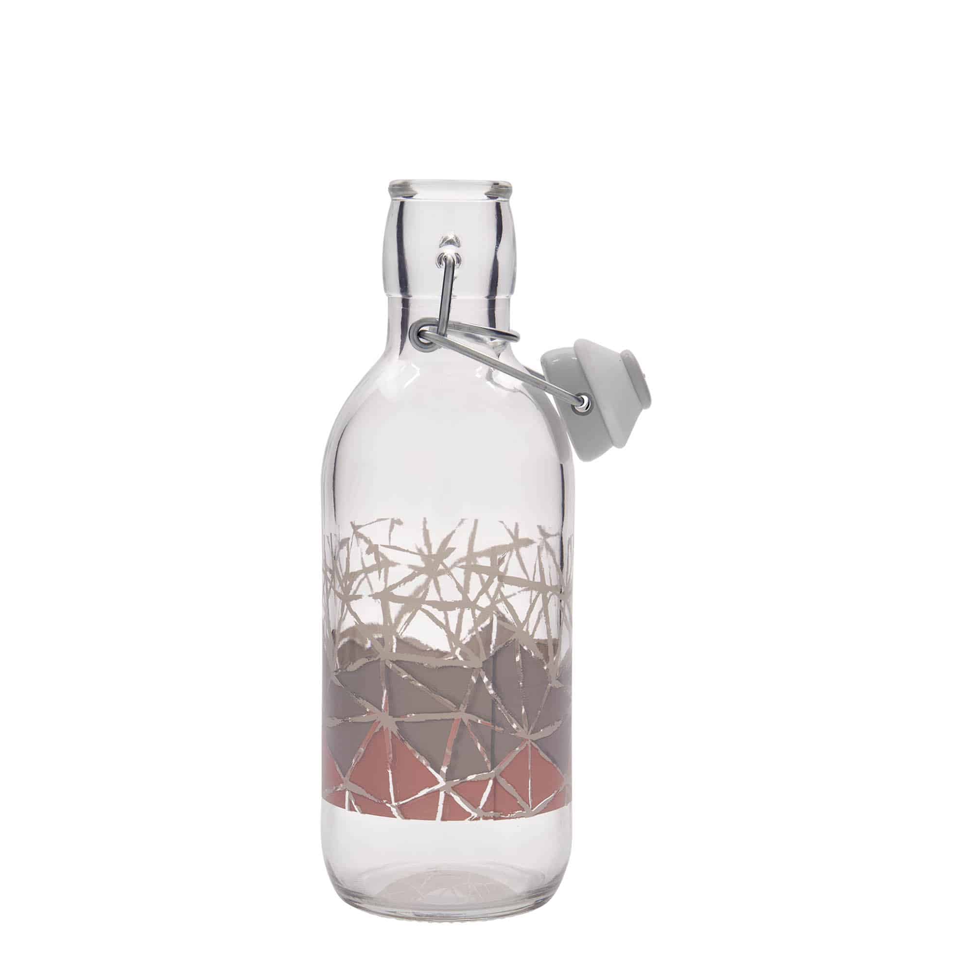 500 ml glazen fles Emilia bedrukt 'Manolibera rosa', opening: beugelverschluss