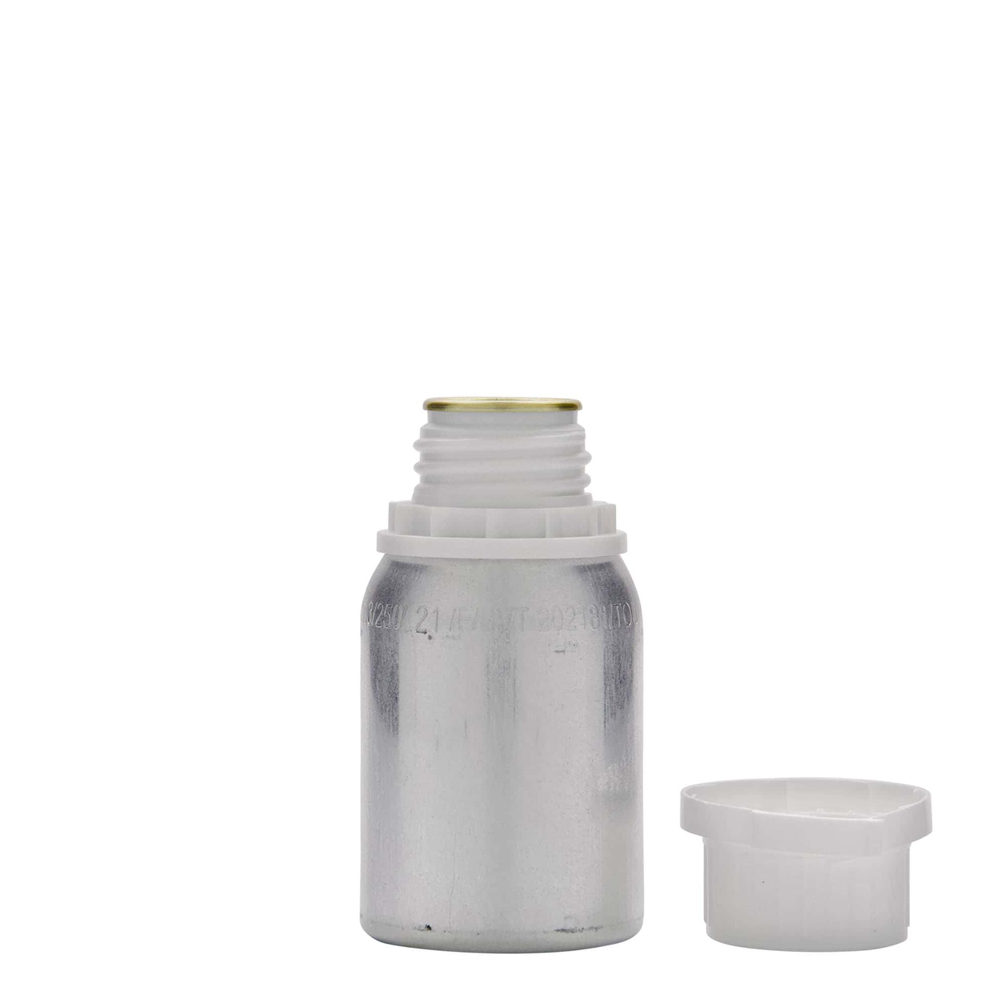 125 ml aluminiumfles, metaal, zilver, opening: DIN 32