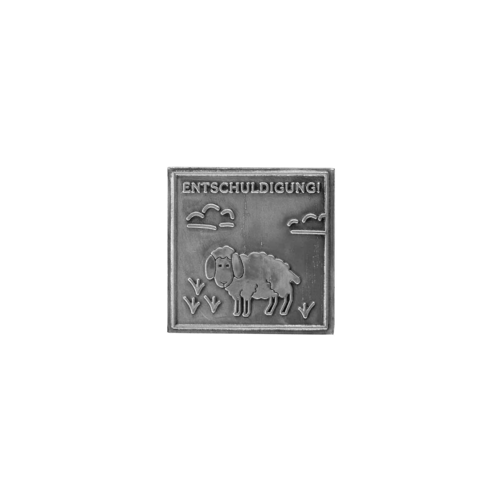 Tinlabel 'Sorry', vierkant, metaal, zilver Tinlabel 'Sorry', vierkant, metaal, zilver