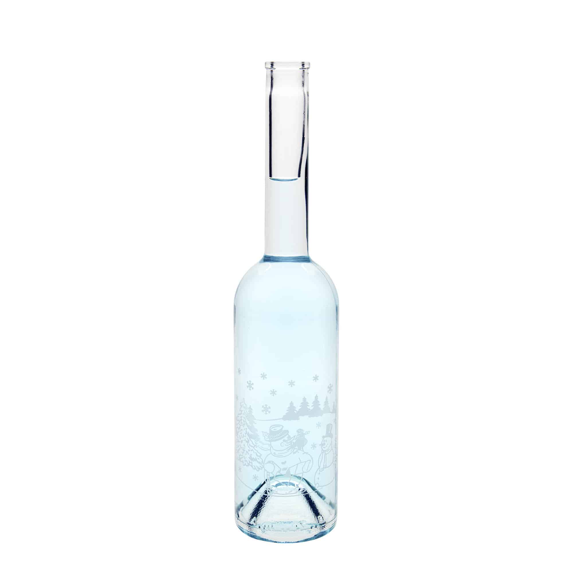 500 ml glazen fles 'Opera', motief: sneeuwpopfles, opening: kurk