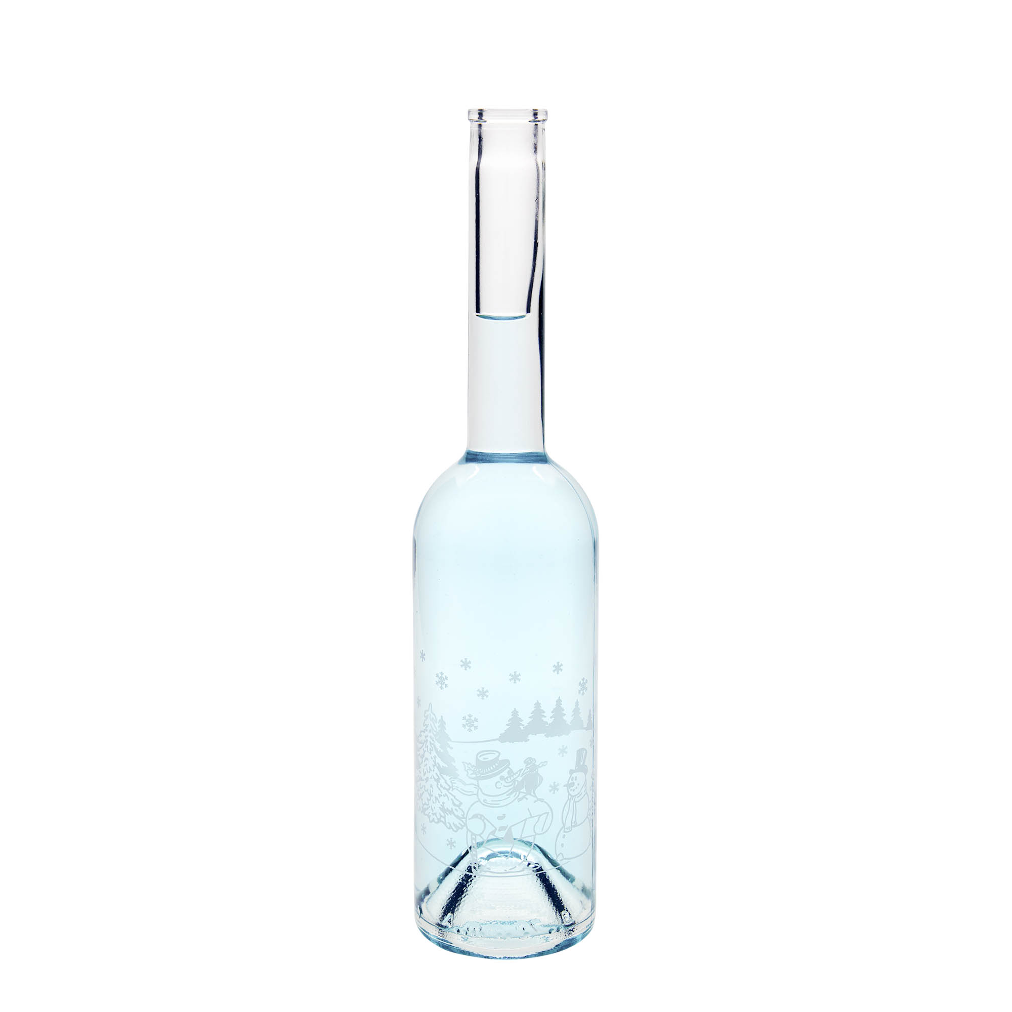 500 ml glazen fles 'Opera', motief: sneeuwpopfles, opening: kurk 500 ml glazen fles 'Opera', motief: sneeuwpopfles, opening: kurk