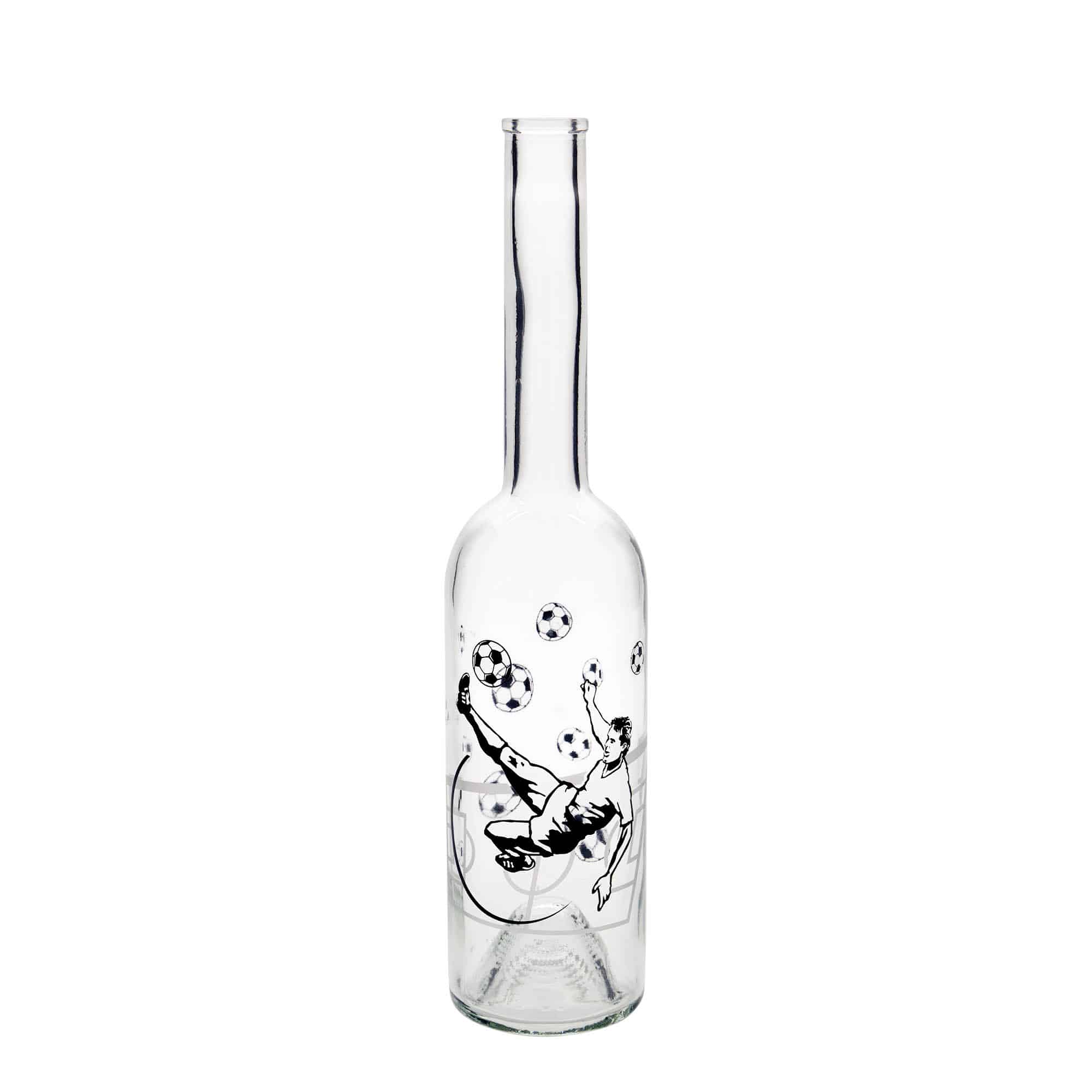 Glazen fles 'Opera', 500 ml, motief: Voetballer, monding: kurk Glazen fles 'Opera', 500 ml, motief: Voetballer, monding: kurk