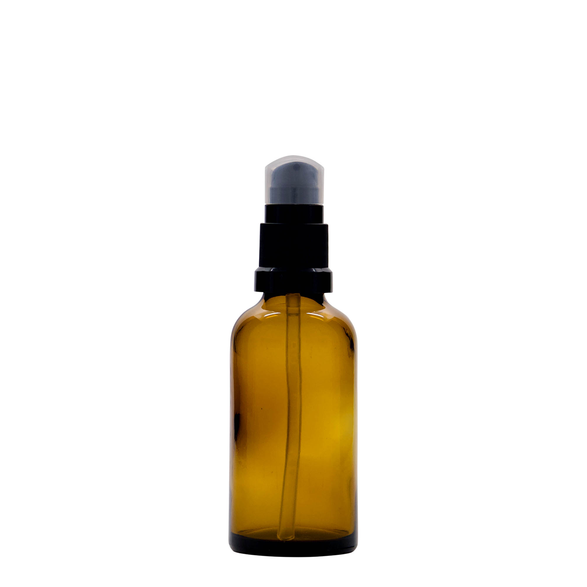 50 ml medicijnfles met lotionpomp, glas, bruin, opening: DIN 18